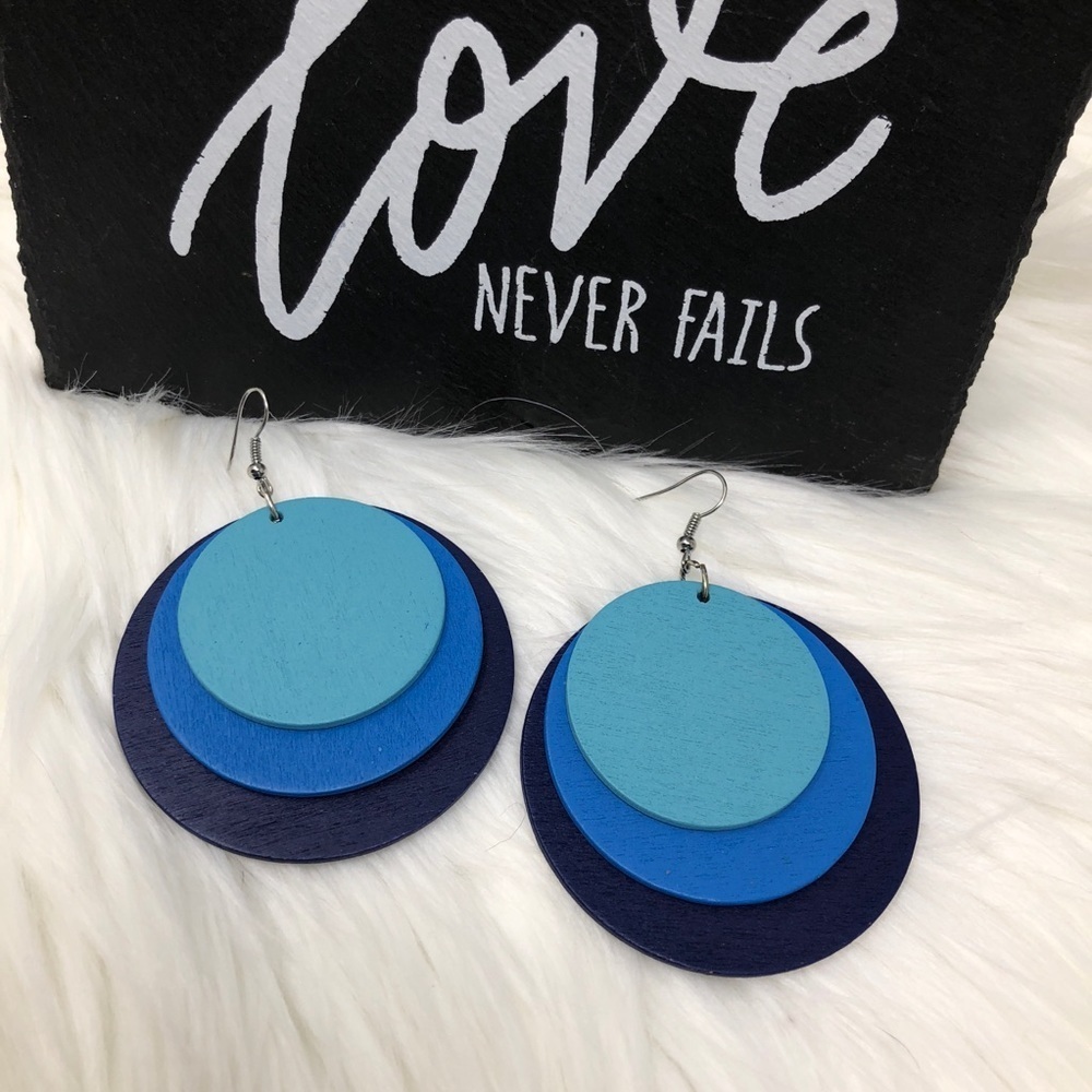 Boho Blue Wood Earrings